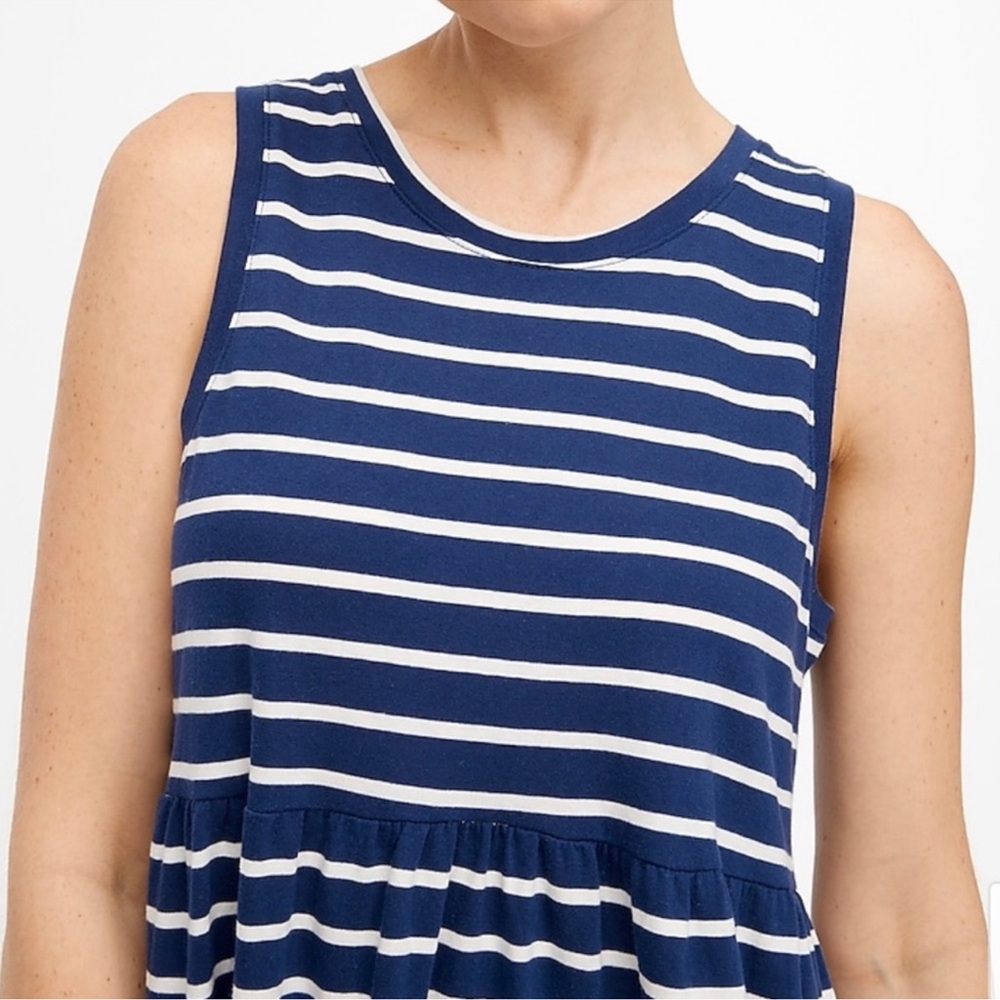 J. Crew Navy/White Striped Tiered Dress Sleeveless Knit Mini Nautical M - Picture 14 of 15